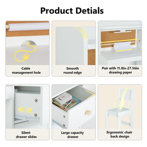 Kids Study Desk and Chair Set with Hutch, Storage Cabinet & Night Light
