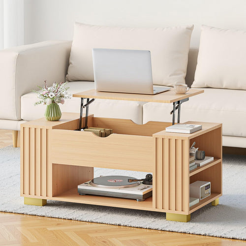 Lift Top Coffee Table with Hidden Storage & Adjustable Shelves