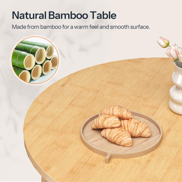 Round Bamboo Dining Table for 2-4 | 35.4 Inch Kitchen Table for Small Spaces