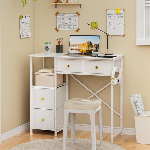 Small Computer Desk with 4 Fabric Drawers