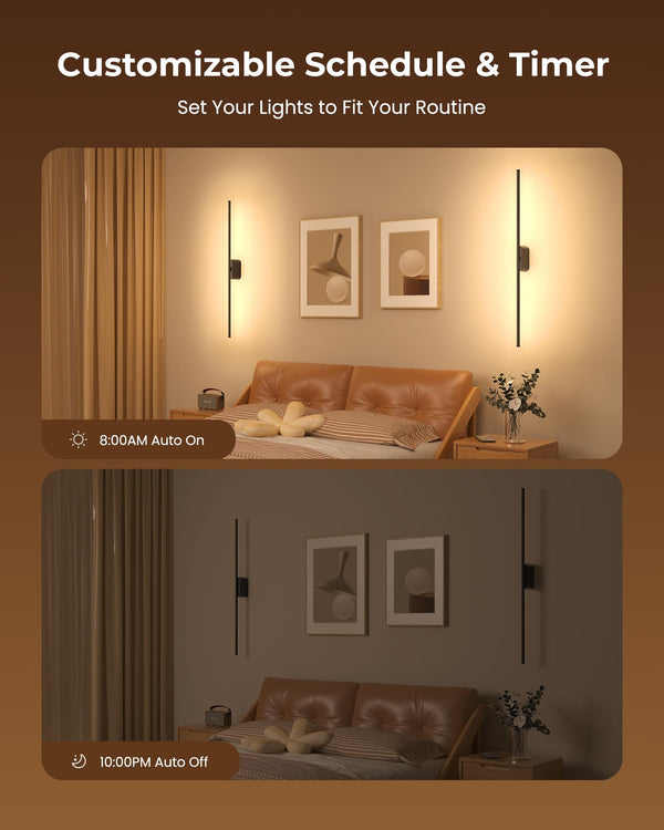 40-Inch Rechargeable Smart Wall Sconces Set of 2 with App & Remote Control