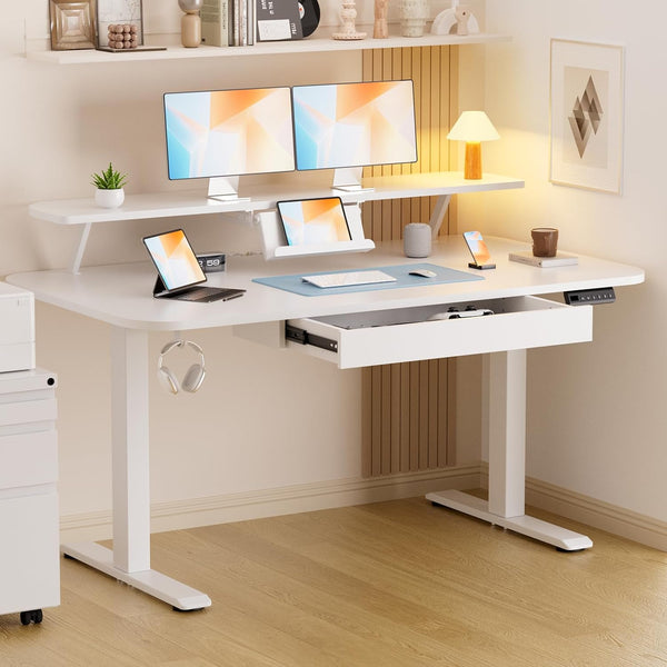 Electric Standing Desk with Drawers & Monitor Stand