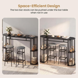 Bar Table Set for 2 with Storage Shelves & Barstools