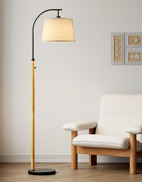 Dimmable Arc Floor Lamp with Linen Shade, 65" Tall