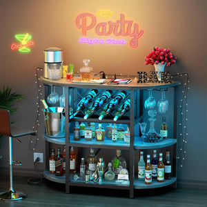 47.3" LED Bar Cabinet with Power Outlet & 4-Tier Storage