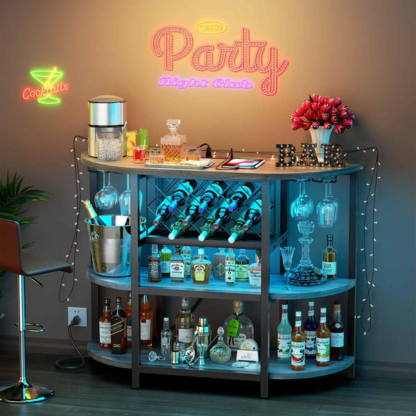47.3" LED Bar Cabinet with Power Outlet & 4-Tier Storage
