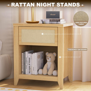 Boho Nightstands Set of 2 with Drawer and Storage Shelf