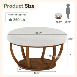 Round Storage Ottoman Coffee Table with Wood Base