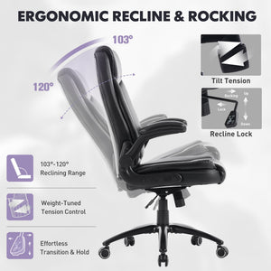 Ergonomic PU Leather Office Chair with Flip-Up Armrests