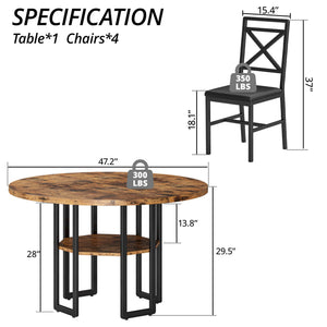 5-Piece Round Dining Table Set with 4 Chairs, 47-Inch