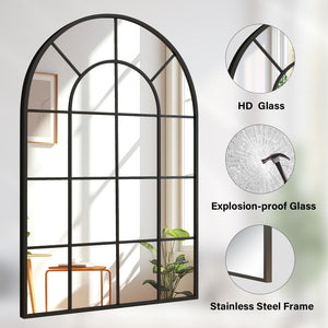 Arched Grid Wall Mirror – Black Metal Frame