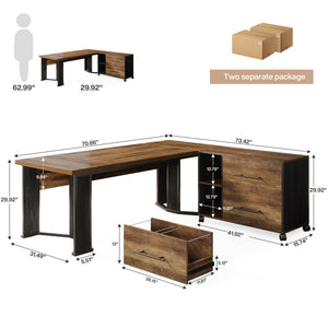 L-Shaped Executive Desk with Mobile File Cabinet and Storage Drawers