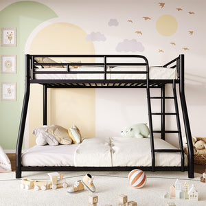 Metal Twin Over Full Bunk Bed with Stairs and Guardrails