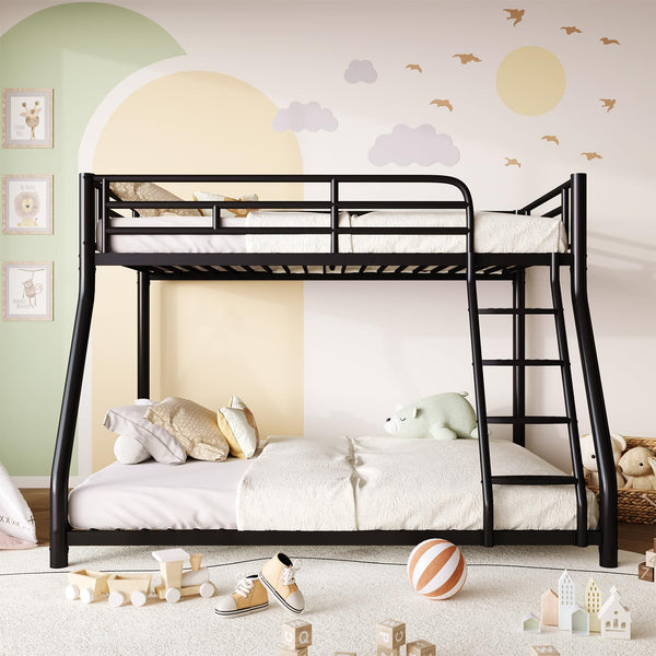 Metal Twin Over Full Bunk Bed with Stairs and Guardrails