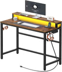 2-Tier Computer Desk with LED Lights & Charging Station