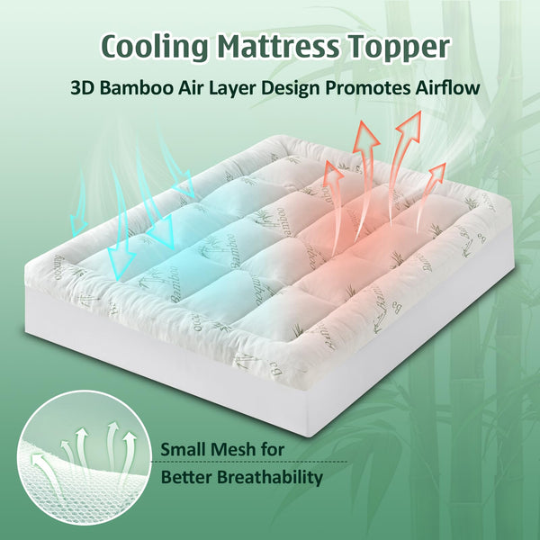 3 Inch Cooling Mattress Topper with Bamboo Viscose Cover & Memory Foam Fill
