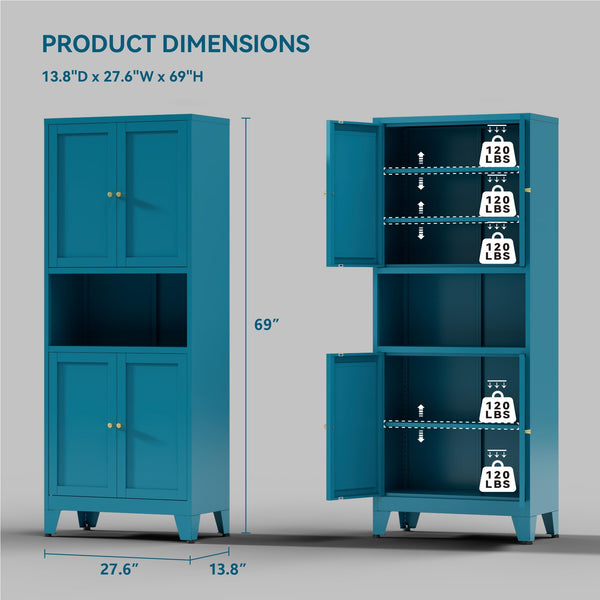 69" Metal Pantry Cabinet with Adjustable Shelves