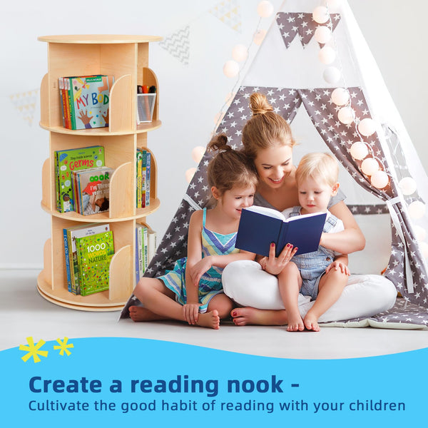 Rotating Corner Bookshelf – 2, 3 & 4-Tier Wood Bookcase