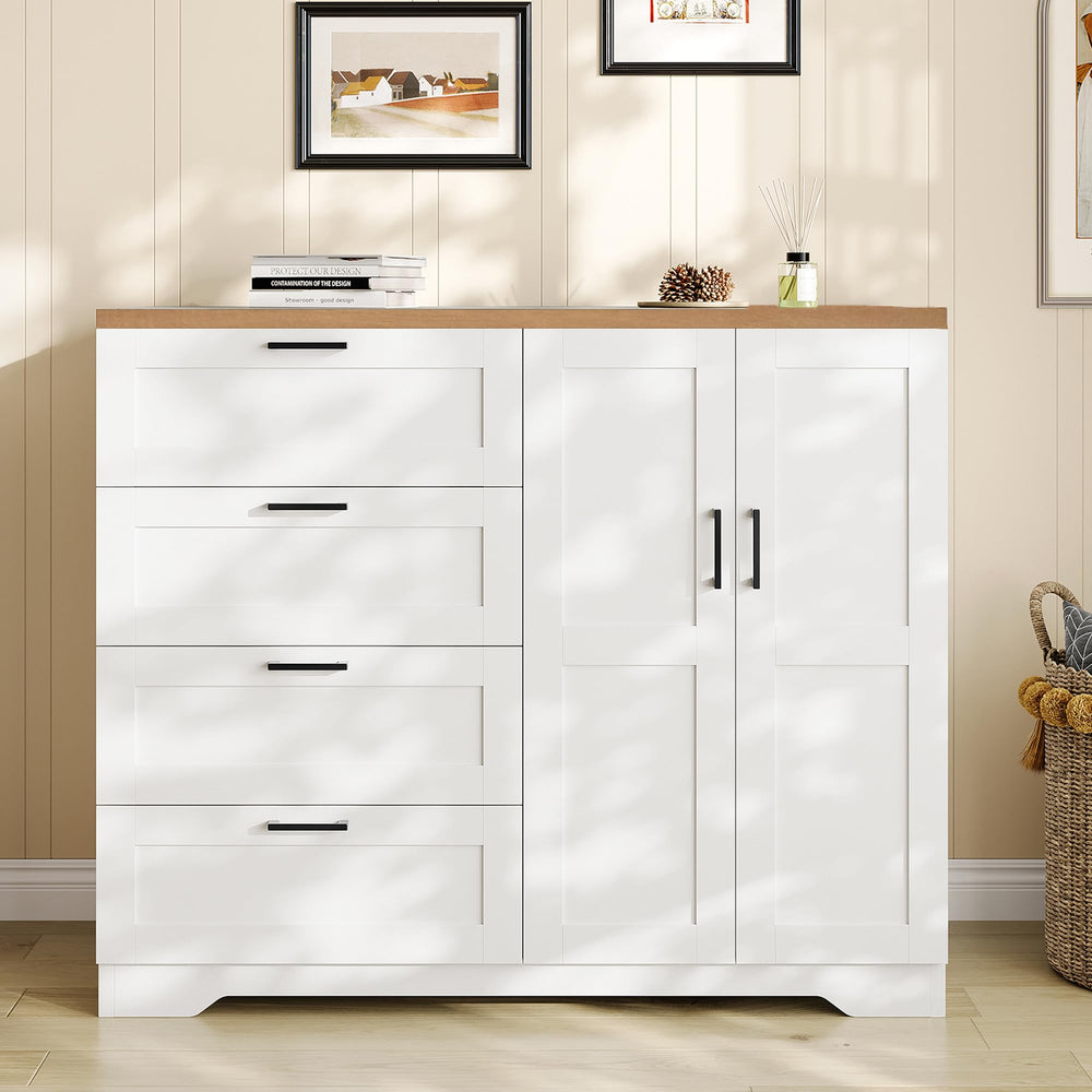 2-Door Wardrobe Armoire with 4 Drawers & Hanging Rod