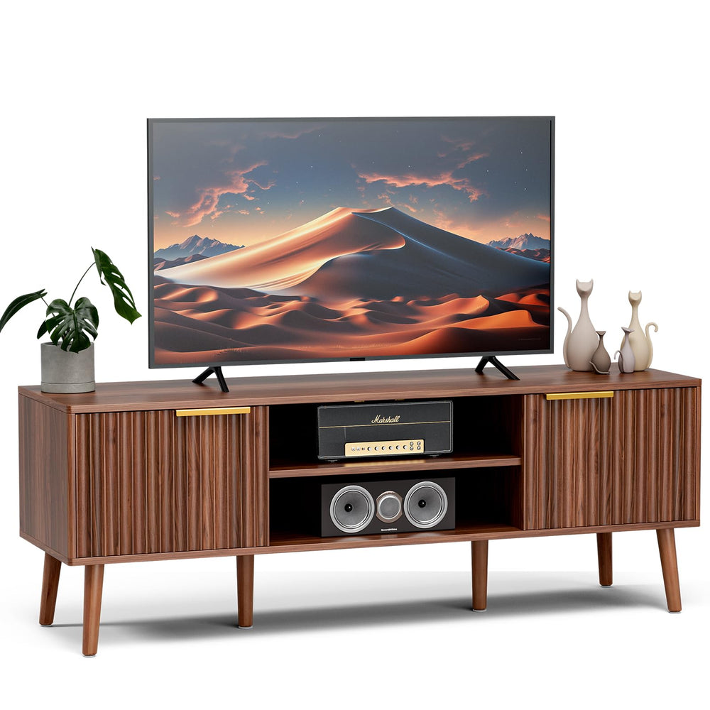 Mid-Century Modern TV Stand with Cabinet Storage