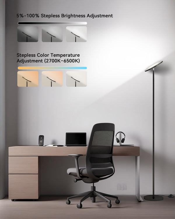 LED Torchiere Floor Lamp with Remote & Foot Switch