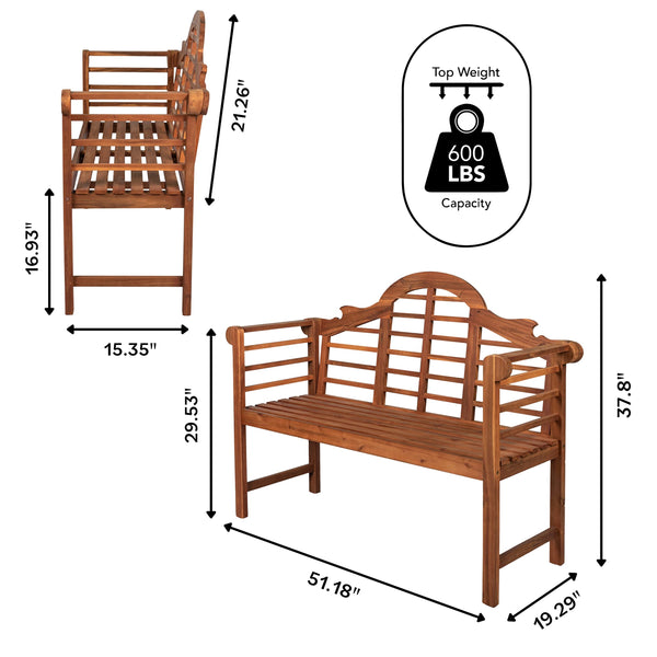 3-Seat Arched Acacia Wood Outdoor Garden Bench