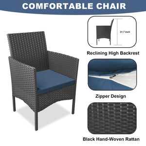 4-Piece Outdoor Rattan Patio Conversation Set with Cushions & Glass Table