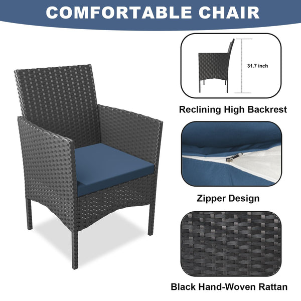 4-Piece Outdoor Rattan Patio Conversation Set with Cushions & Glass Table