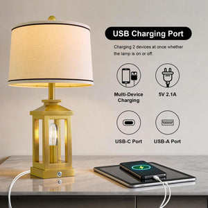 Dimmable Touch Table Lamp with USB Ports & Night Light