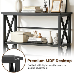 3-Tier Bookshelf with X-Frame Wood Design