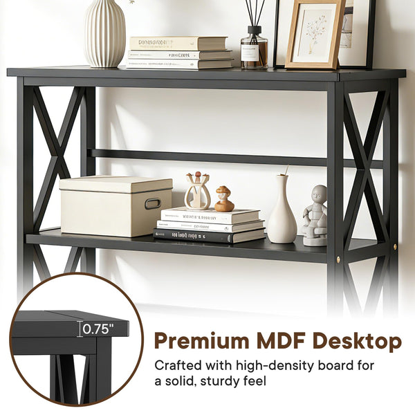3-Tier Bookshelf with X-Frame Wood Design