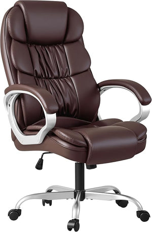 High-Back PU Leather Executive Office Chair with Lumbar Support & Padded Armrests