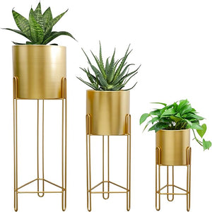 Set of 3 Tall Metal Planters with Stands