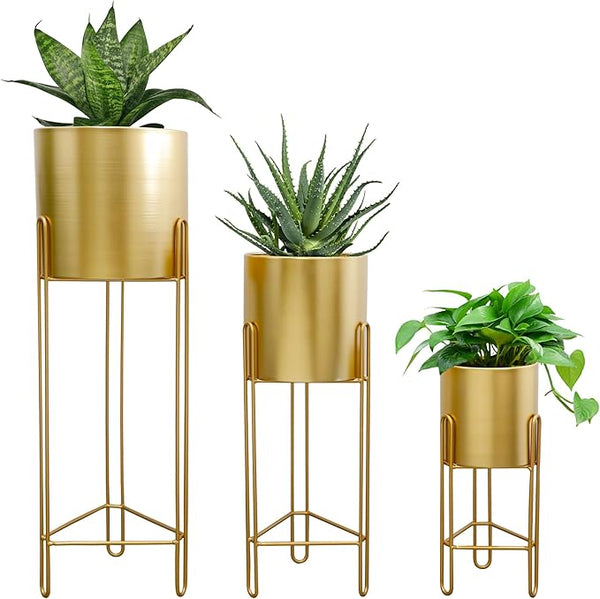 Set of 3 Tall Metal Planters with Stands