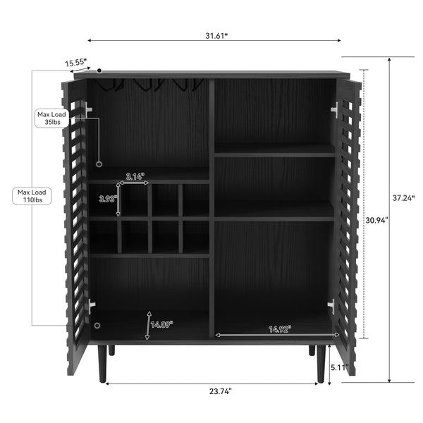 Mid-Century Bar Cabinet with Wine Racks & Slatted Doors
