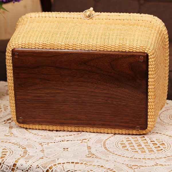 Rectangular Handwoven Rattan Storage Basket Set with Lid