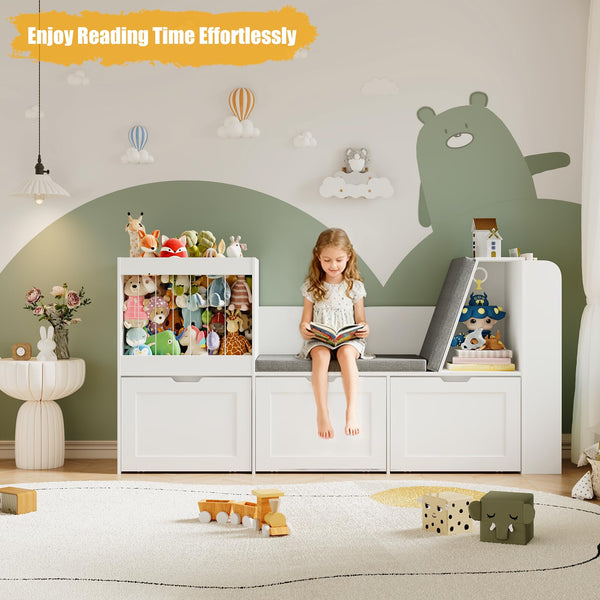 Kids Reading Nook Toy Storage Organizer with Bookshelf and Drawers