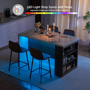 61" Kitchen Island Table with Storage, Power Outlet & LED Lights