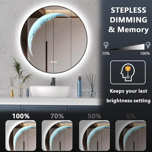 Round LED Bathroom Mirror with Anti-Fog & Dimmer