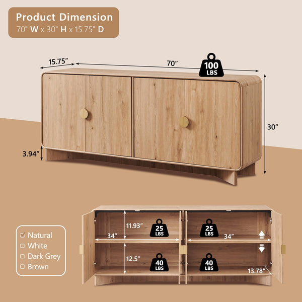 70" Buffet Cabinet with Storage & Adjustable Shelves