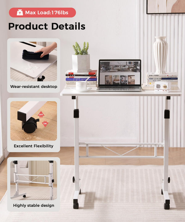 Adjustable Height Mobile Standing Desk with Wheels – 16"x31.5", 27"–43.5" Height Range