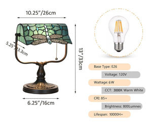Dragonfly Tiffany Banker Desk Lamp – Stained Glass Green Shade