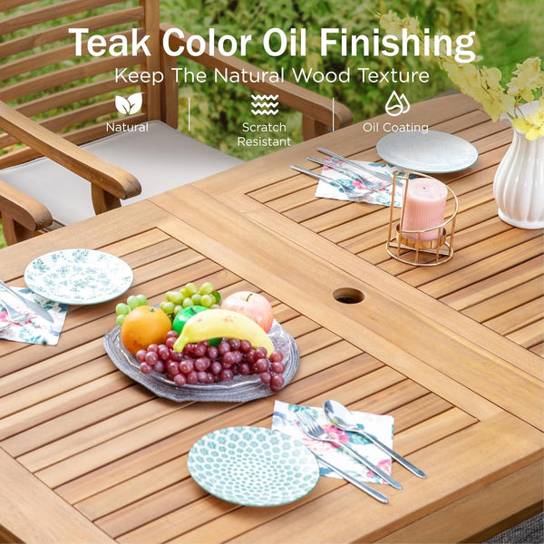 Extendable Acacia Wood Outdoor Dining Table with Umbrella Hole