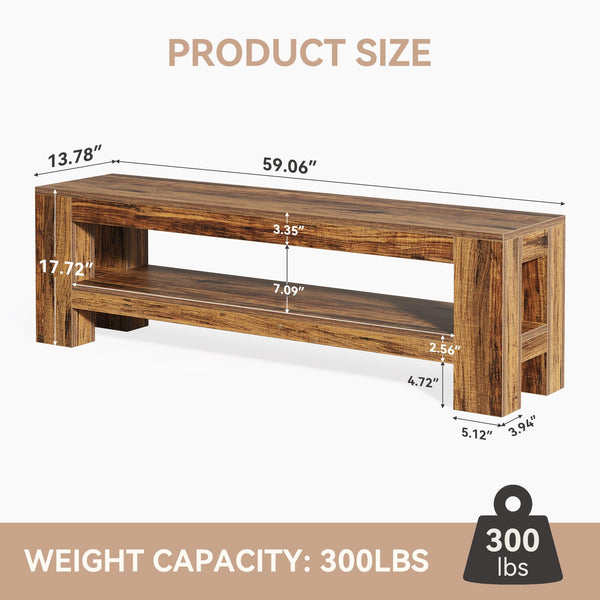 59" Entryway Bench with Storage Shelf, Rustic Brown