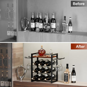 Countertop Wine Rack with Glass Holder and Wooden Tray