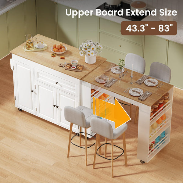 Expandable Kitchen Island on Wheels with Storage