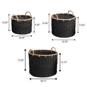 Handwoven Rattan Nesting Storage Baskets with Handles — Set of 3