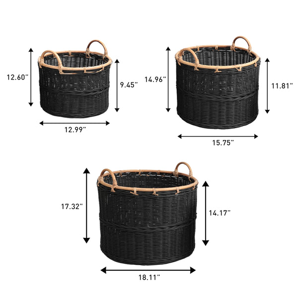Handwoven Rattan Nesting Storage Baskets with Handles — Set of 3