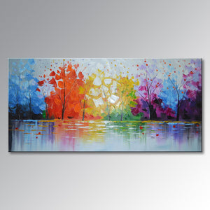 Hand Painted Lake Scenery Landscape Canvas Wall Art – Framed, 40"W x 20"H