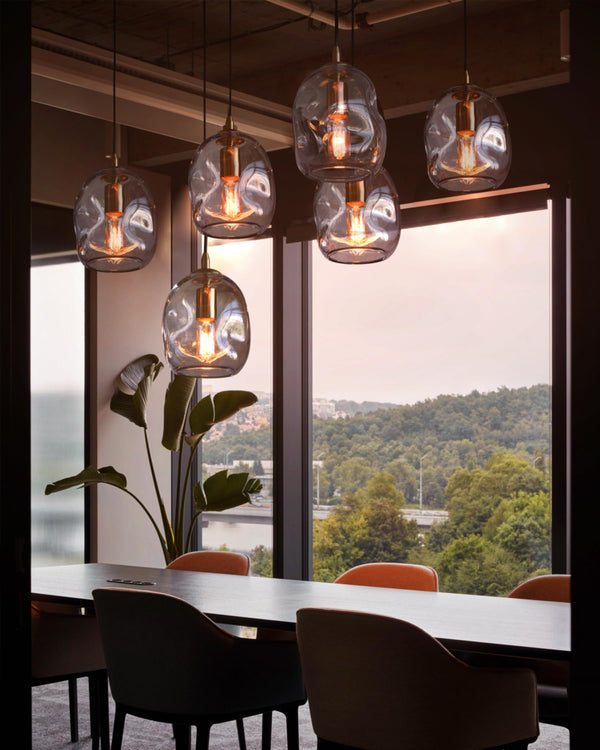 Hand Blown Glass Globe Pendant Light – Clear & Gold